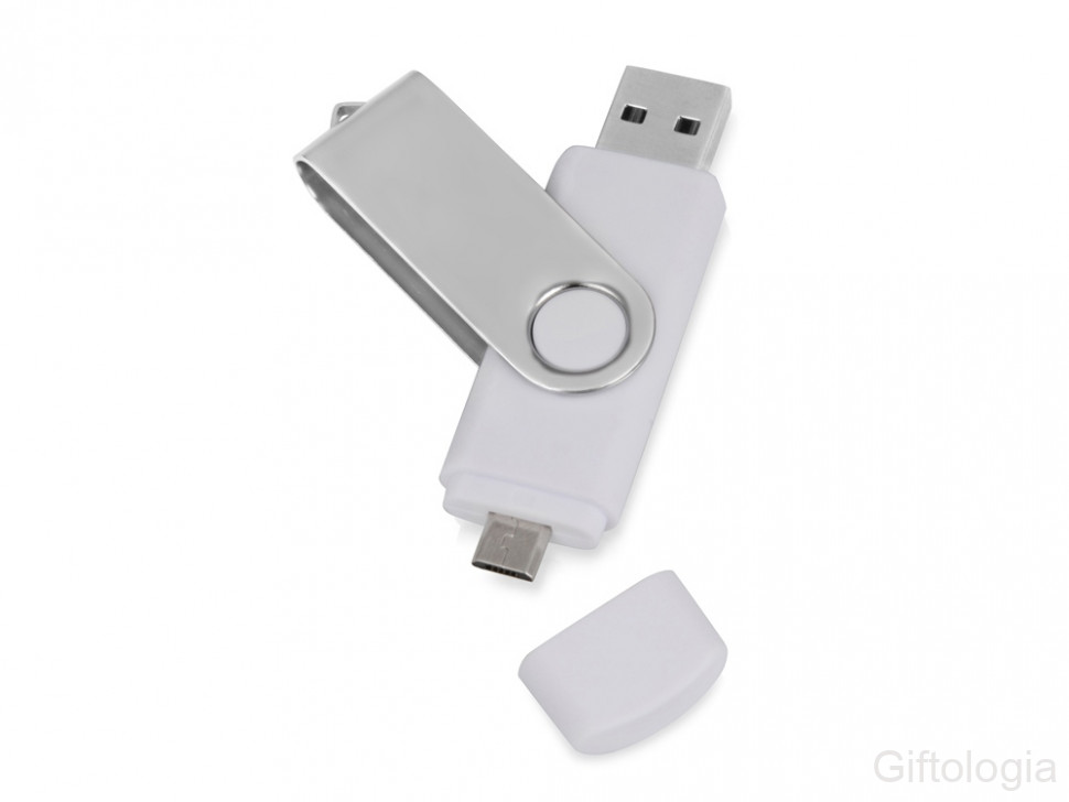 USB/micro USB-флешка 2.0 на 16 Гб Квебек OTG, белый фото 1 &mdash; Гифтология