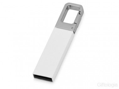 Флеш-карта USB 2.0 16 Gb с карабином Hook, белый/серебристый &mdash; Гифтология