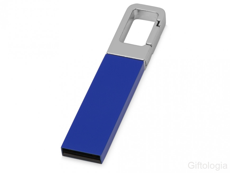 Флеш-карта USB 2.0 16 Gb с карабином Hook, синий/серебристый фото 1 &mdash; Гифтология
