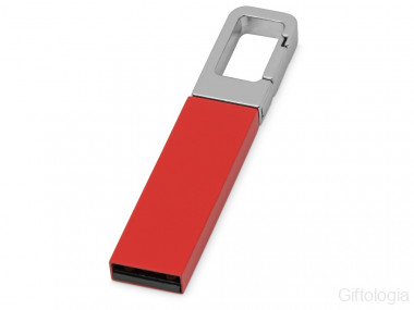 Флеш-карта USB 2.0 16 Gb с карабином Hook, красный/серебристый &mdash; Гифтология